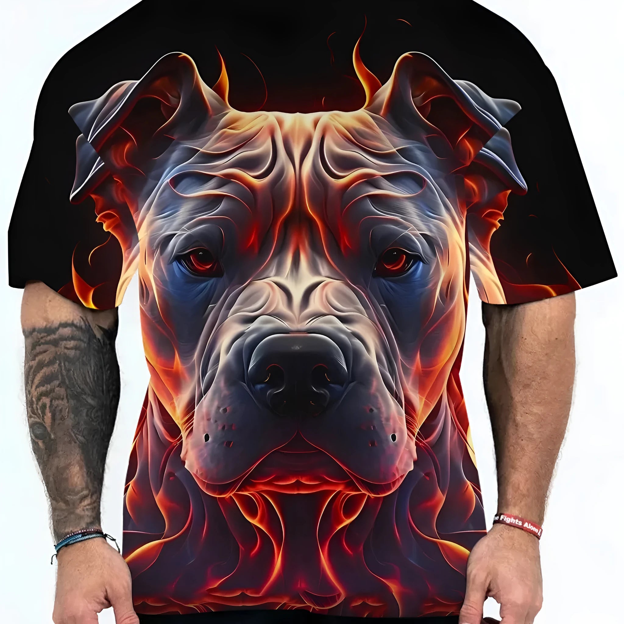 3D digital printed T-shirt showing animal and camouflage pattern on polyester fabric
