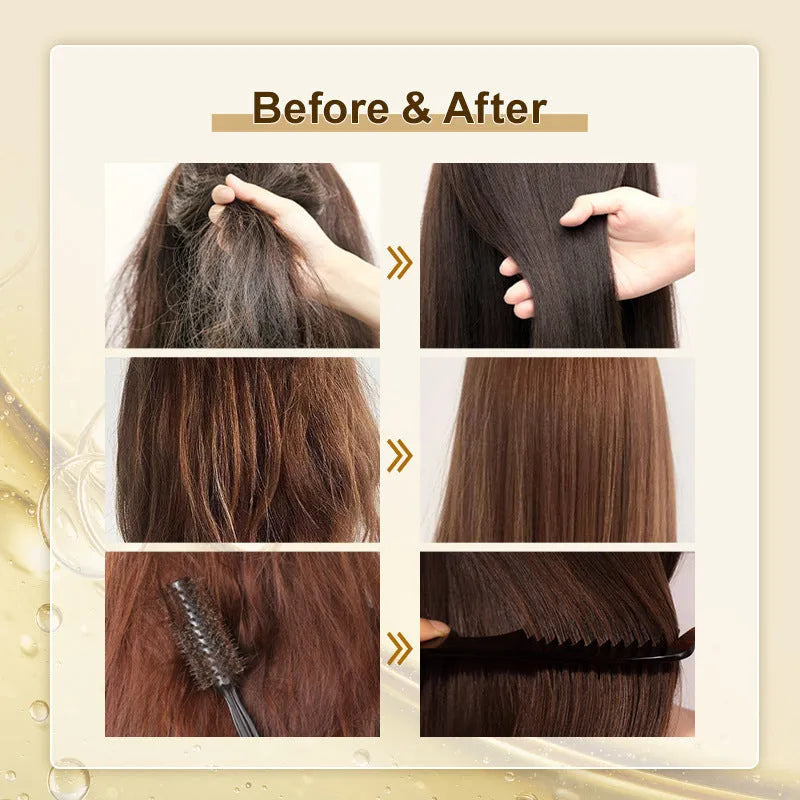 50ml bottle of yellow curly hair repair essential oil for split ends and scalp care