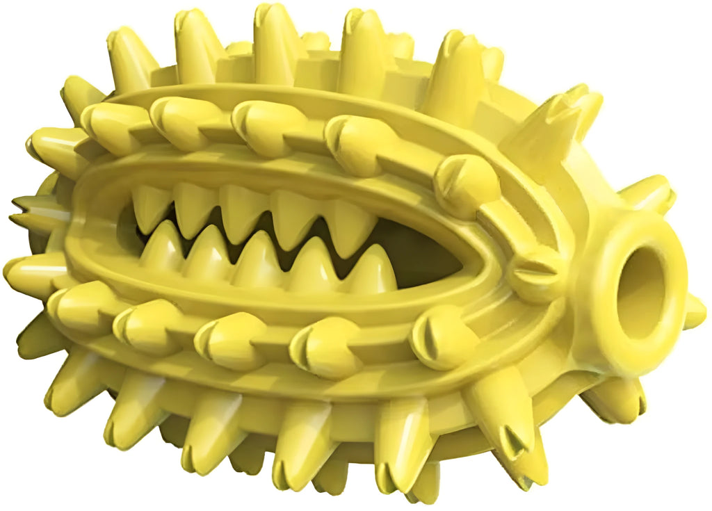 Green cactus-shaped dog chew toy for dental cleaning, made from food-grade rubber.