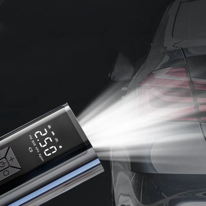 Portable wireless digital display car tyre pump with LED lighting and USB charging port