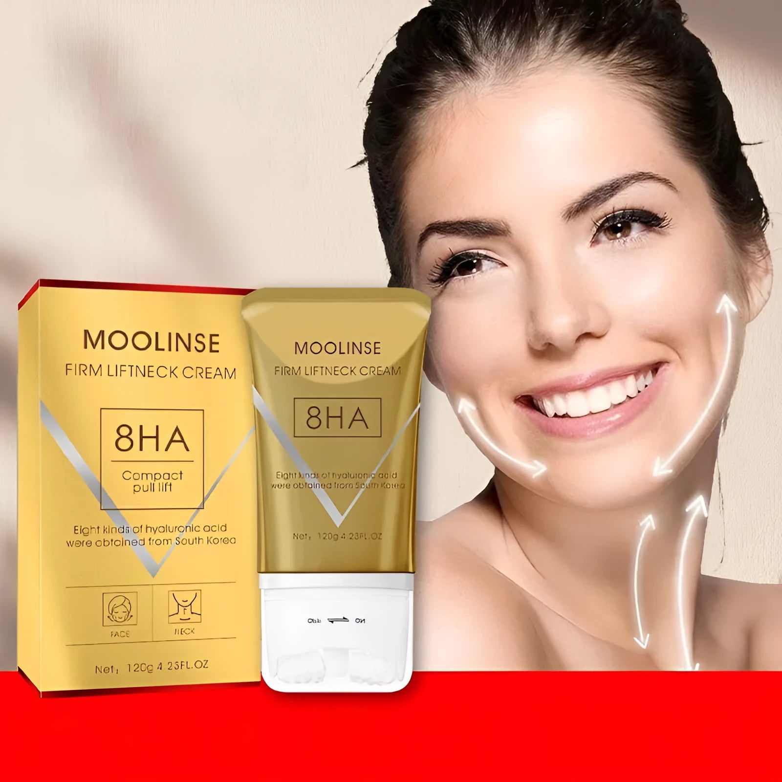 Neck cream tube with roller massage applicator for dry skin moisturising