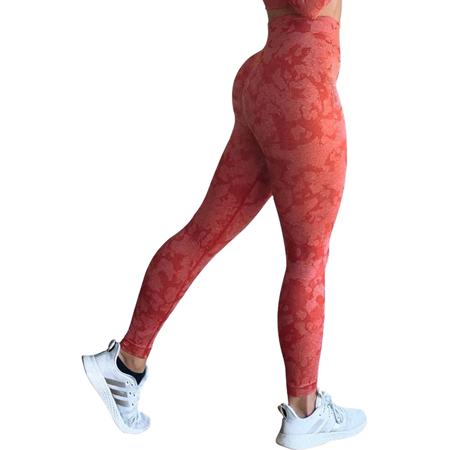 Women's high-waisted push up booty leggings in a camouflage print for fitness and yoga.