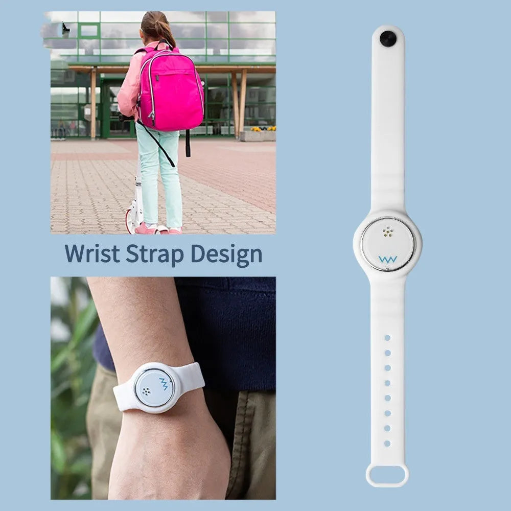 Bi-directional anti loss locator in black with silicone strap, USB charging port, and 10 metre range for children and pets