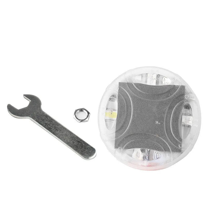 Solar-powered colourful LED decorative flash lights for mounting on car, motorcycle and bicycle wheel hubs.