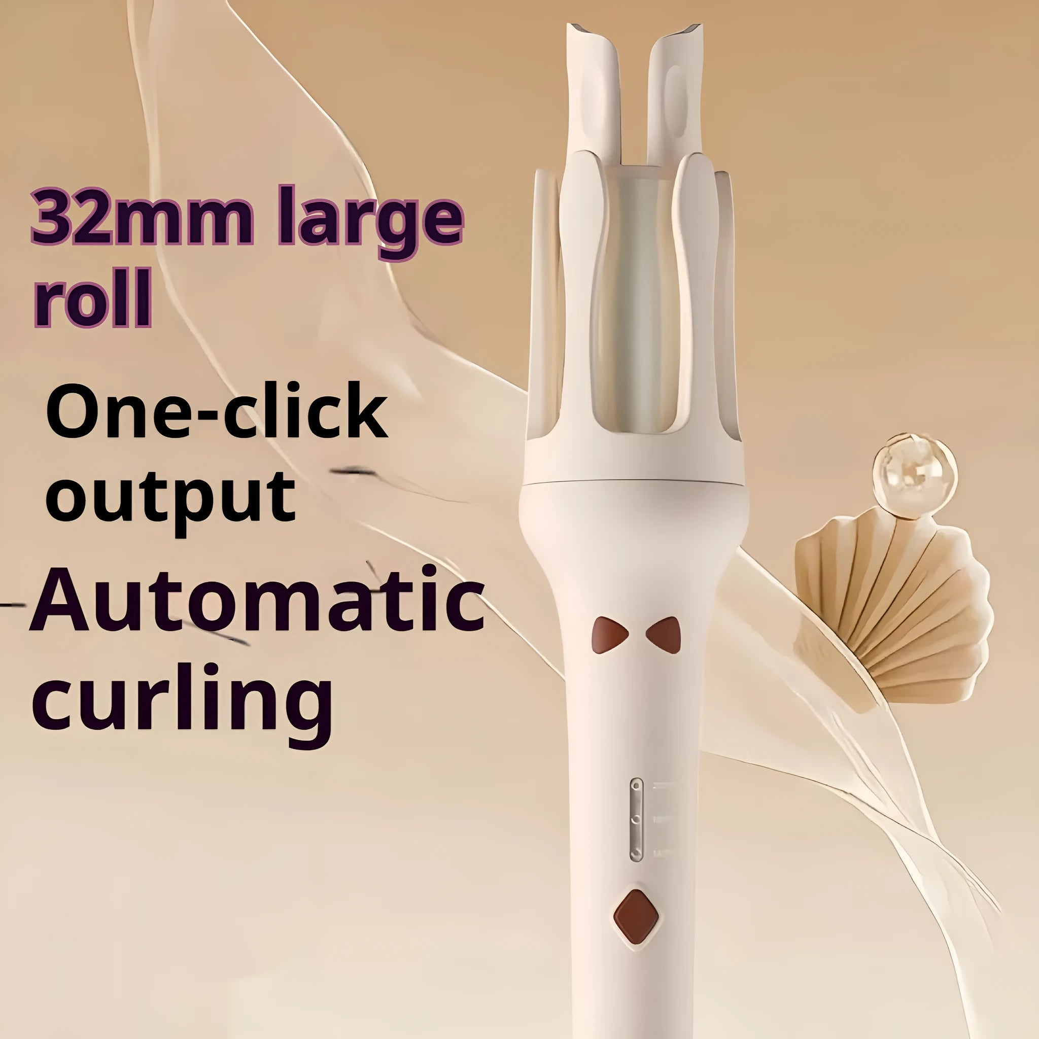 White automatic hair curler with 32mm barrel and AC power plug