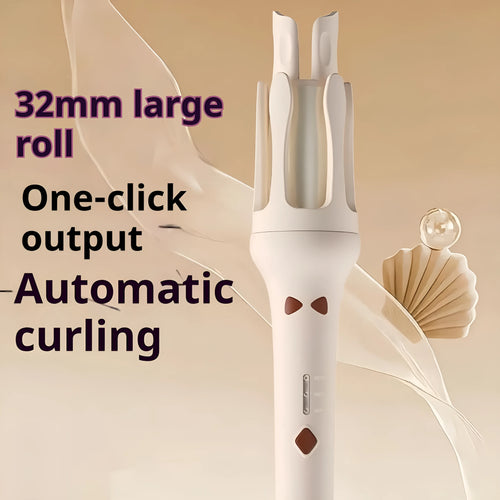White automatic hair curler with 32mm barrel and AC power plug
