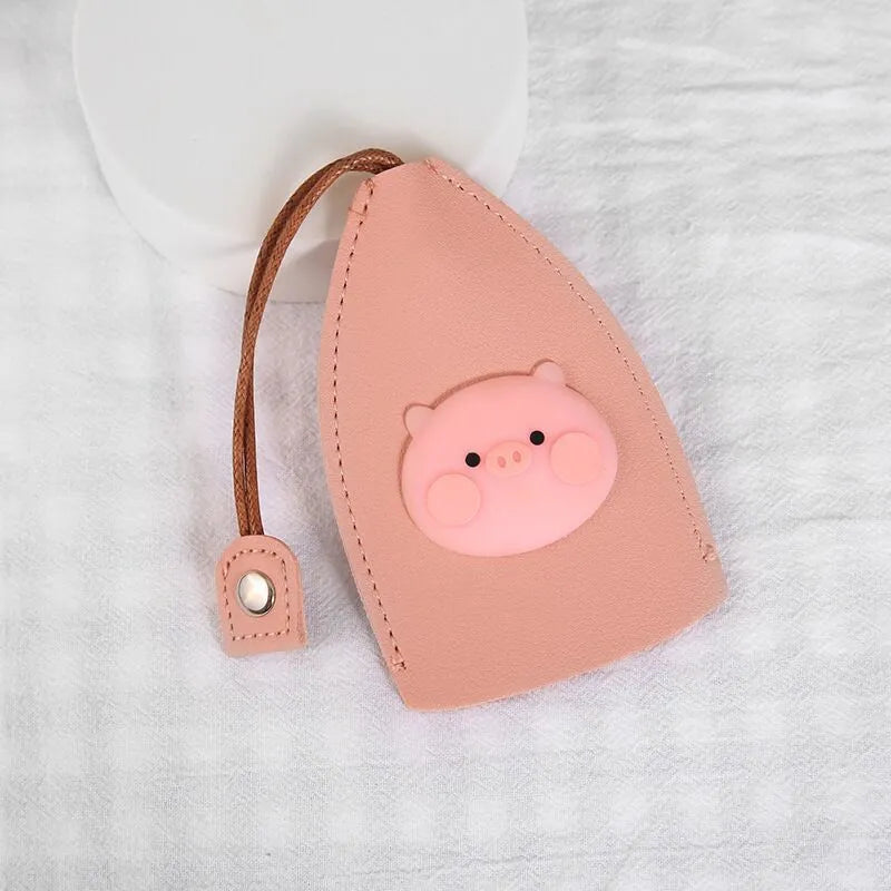 Cartoon design pull-out car key case in PU leather with removable decorative cover