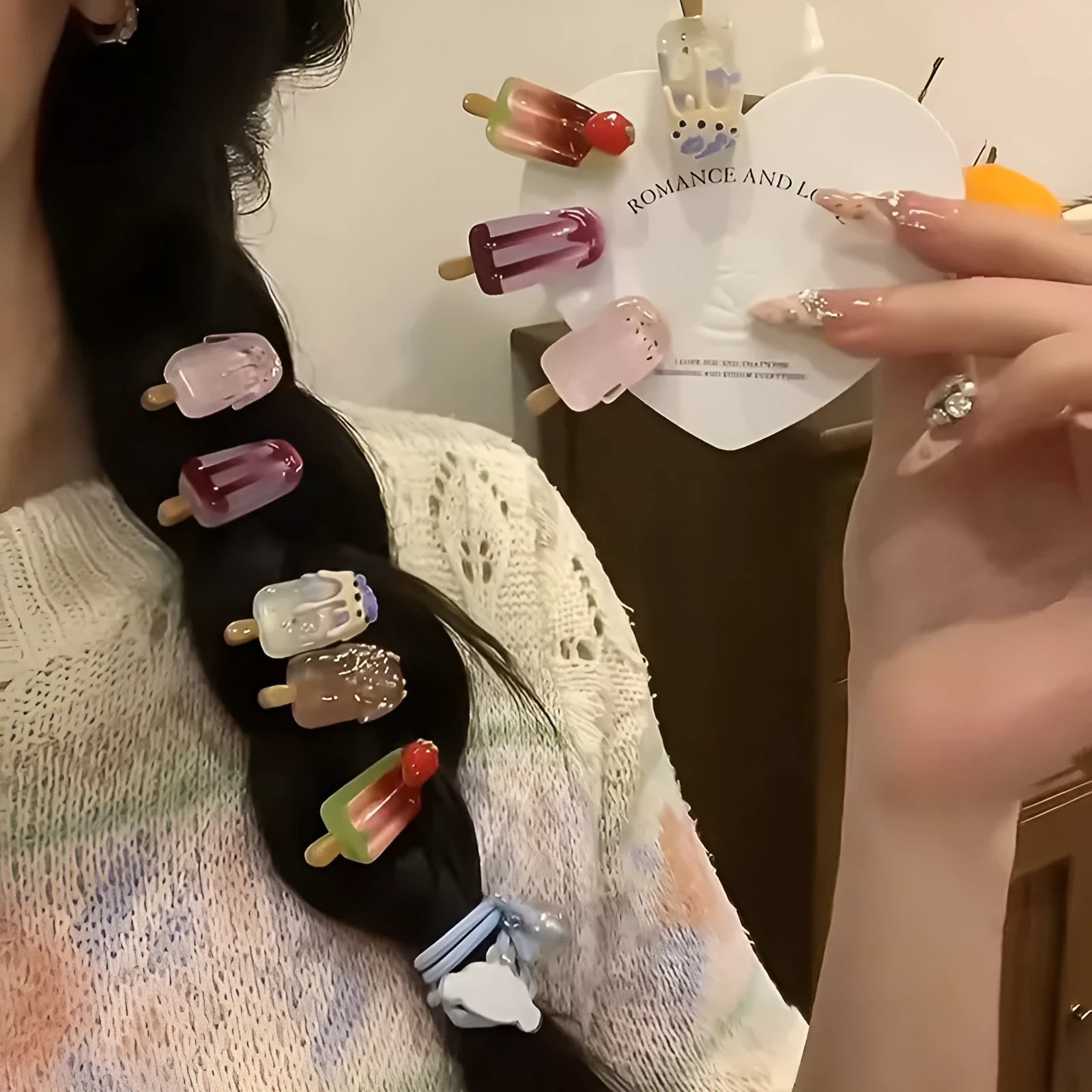 Resin hair barrettes with cartoon ice cream designs in five colours