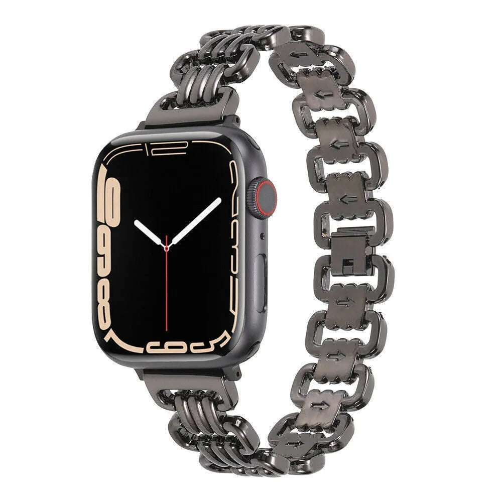 Alloy metal bracelet for Apple Watch in silver, black, gold, rose gold, and Starlight colours