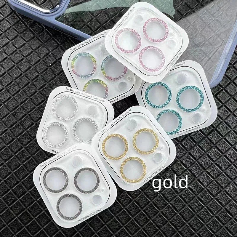 Tempered glass integrated lens protector with rhinestone glitter finish for Apple iPhone camera