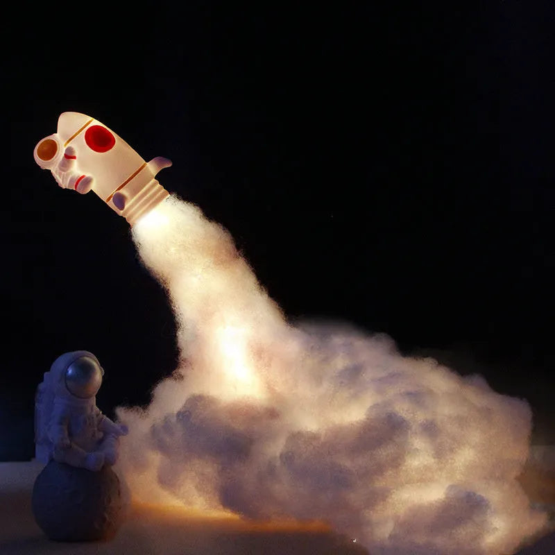 DIY astronaut rocket LED night light with warm illumination and desktop decoration