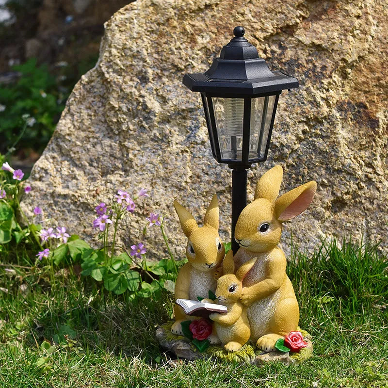 Hexagonal solar garden lamp with resin craft design in American country style