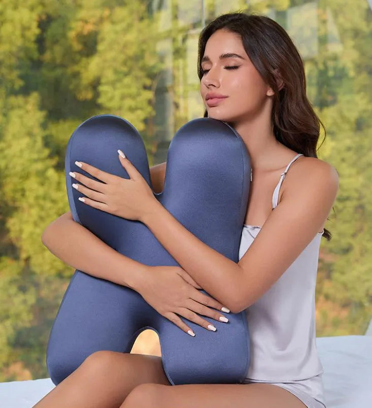 Purple memory foam side sleeping pillow 58x40cm on a bed