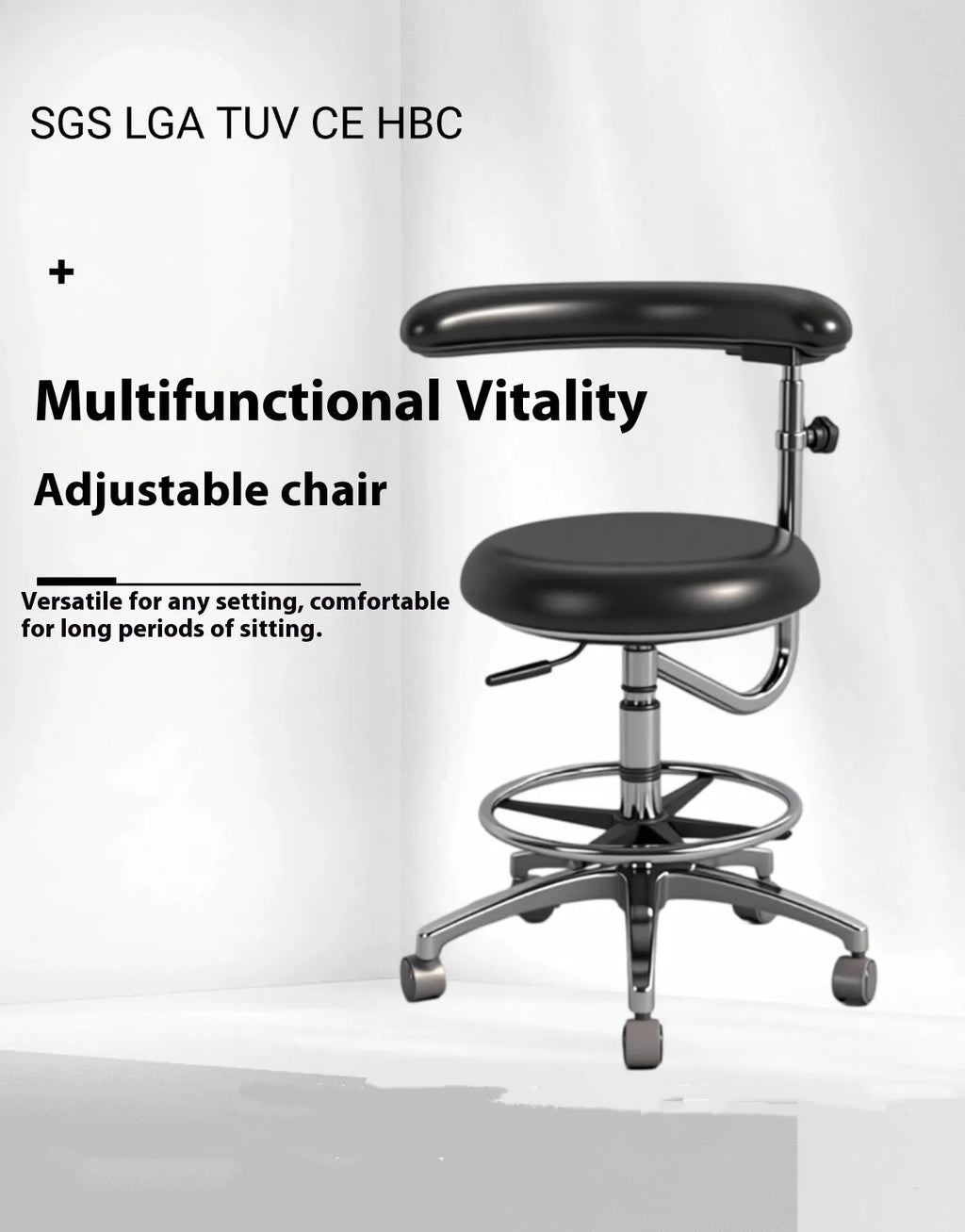 Black leather dental chair with hydraulic lift mechanism for dental hospital use