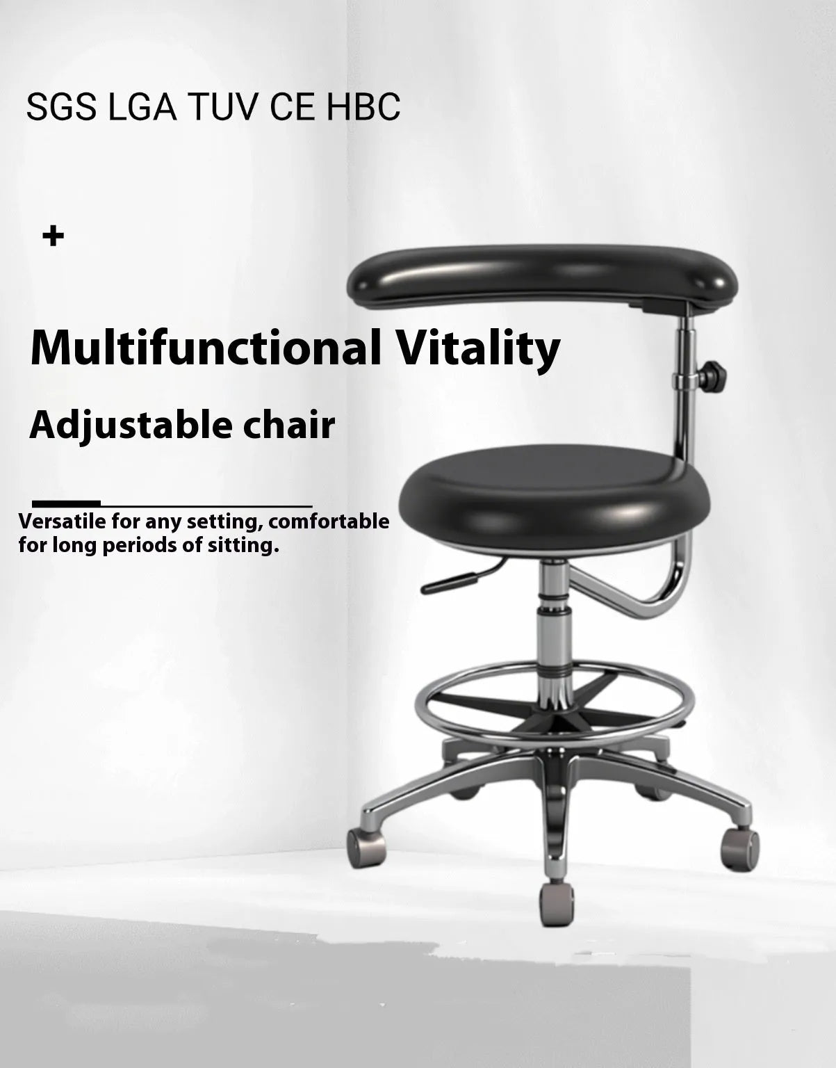 Black leather dental chair with hydraulic lift mechanism for dental hospital use
