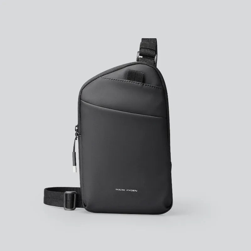 Men's elegant black lightweight crossbody bag made from oxford cloth material