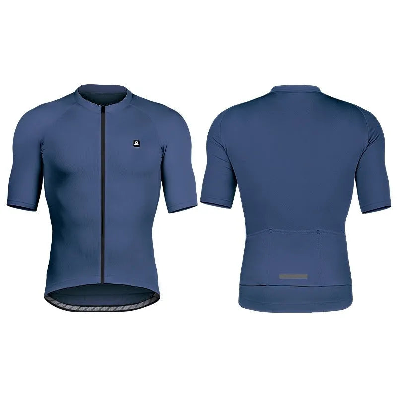 Short-sleeve cycling jersey in polyester with moisture-wicking fabric, available in multiple colours, front view
