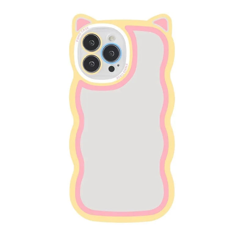 Creative wave cat ear cartoon TPU phone case for iPhone showing colourful solid rear cover