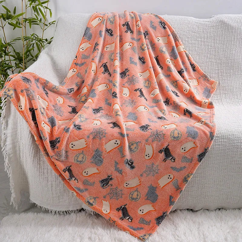 Colourful cartoon pattern flannel blanket for children, shown in two size options.