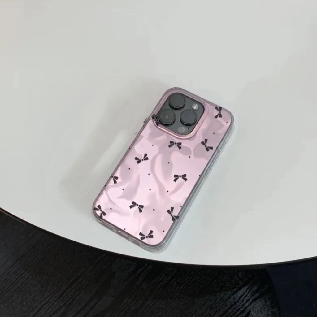 Silver water ripple bow TPU phone case for iPhone, 3D relief design, anti-wear and anti-fall cover