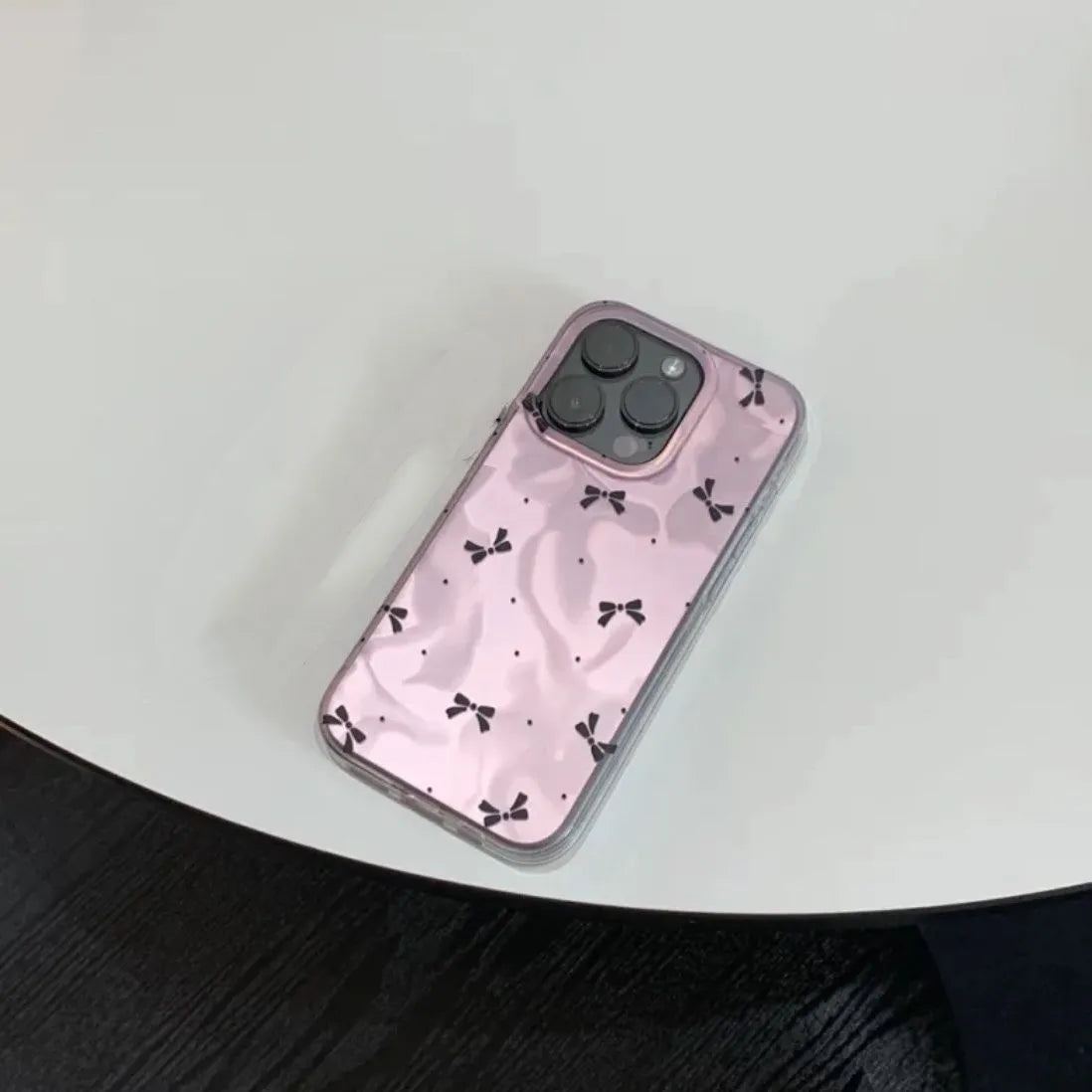 Silver water ripple bow TPU phone case for iPhone, 3D relief design, anti-wear and anti-fall cover