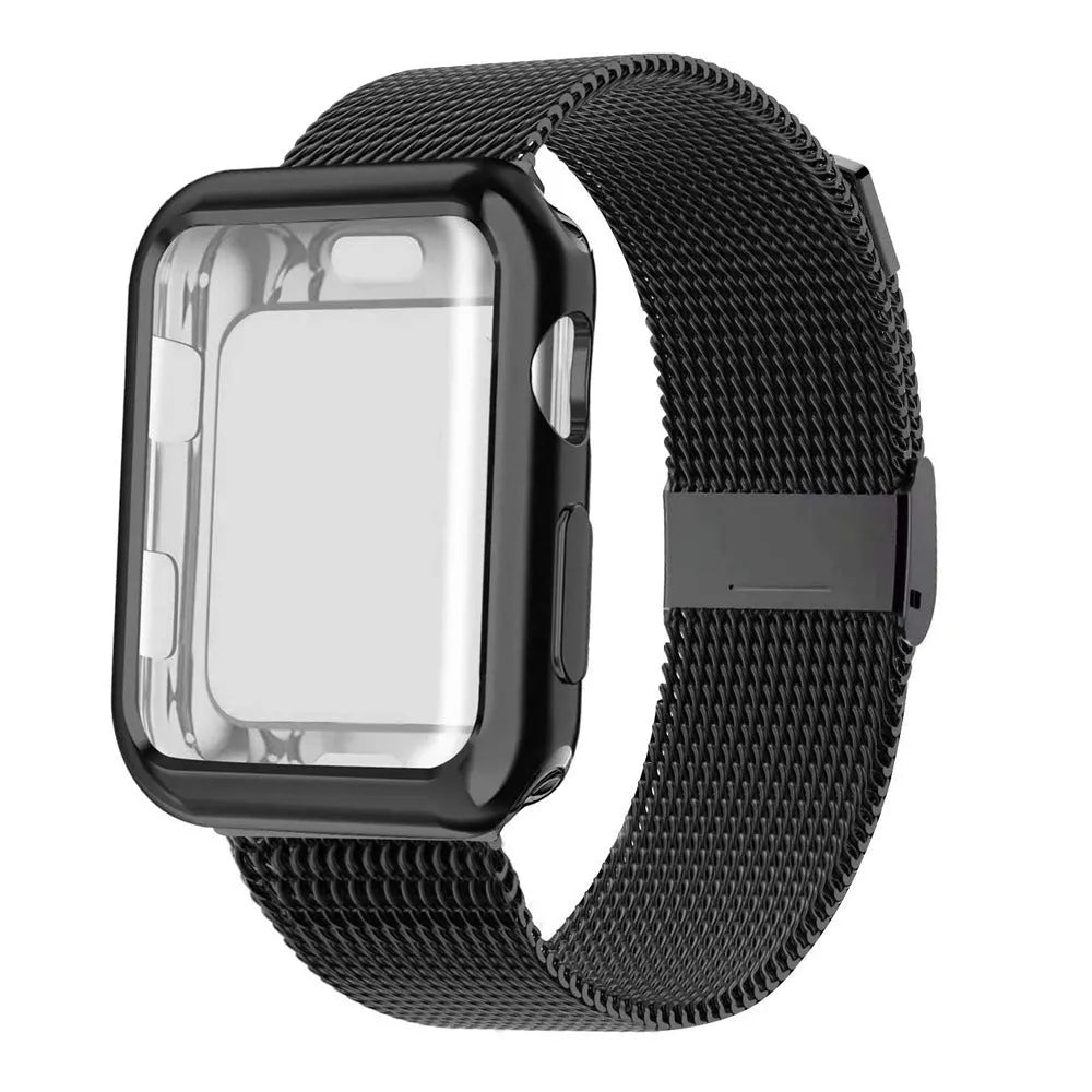 Apple Watch magnetic Milanese loop metal wristband in multiple colours with protective case.