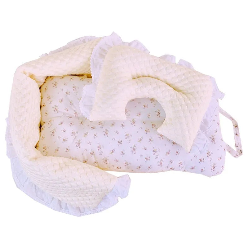 Pet stroller accessory set with towel, cushion, and pillow in floral pattern
