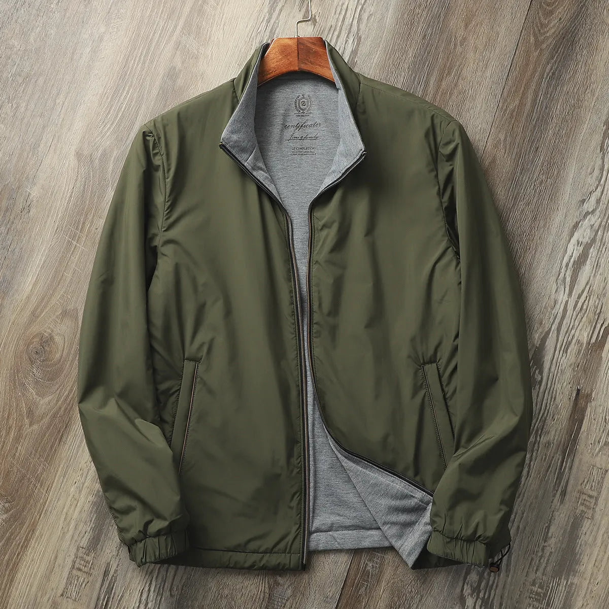Men's stand collar casual jacket in polyester blend fabric available in multiple colours with Asian sizing options