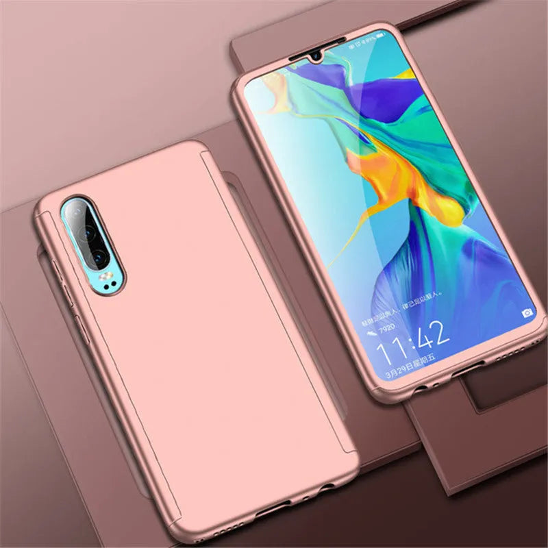 Full cover hard PC phone case with tempered film for Huawei P30 Pro in Black