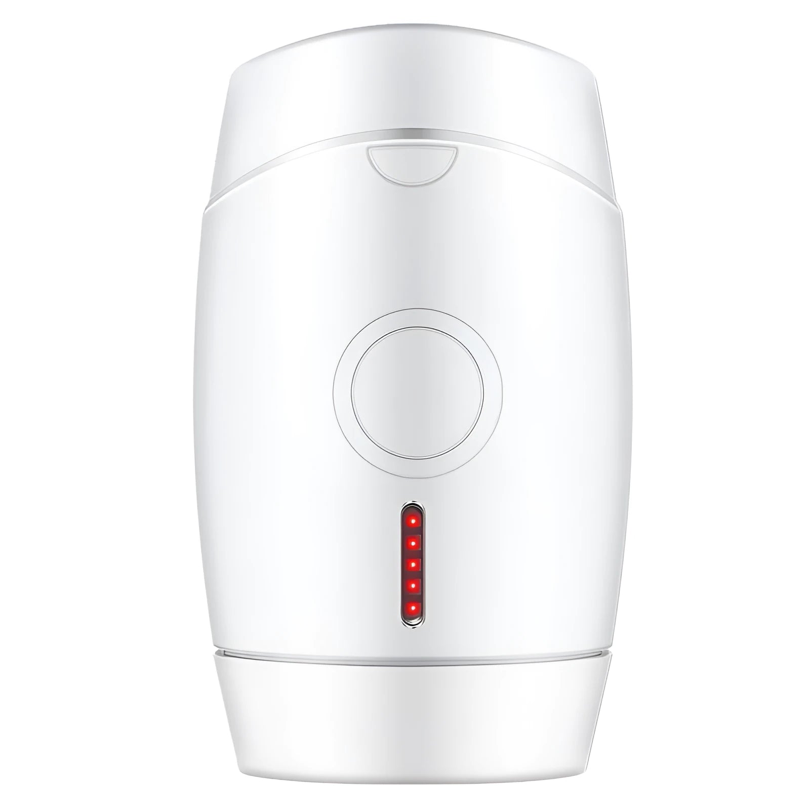 White home laser hair removal instrument with display, showing compact size and included adapter.
