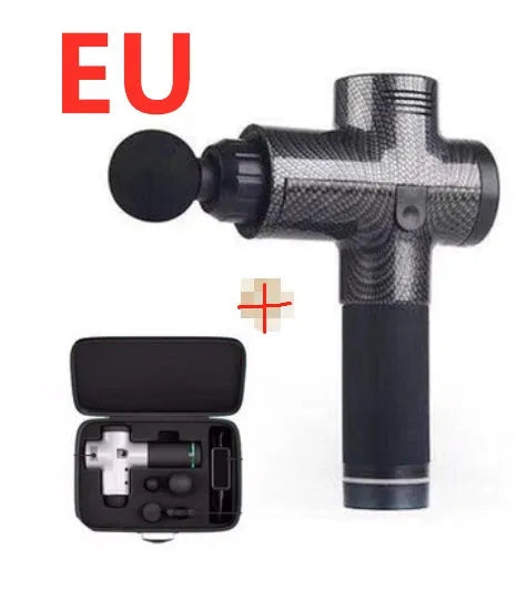 Deep tissue massage gun with 4 massage heads, 20 speed levels, quiet motor, 2400mAh battery, black and white options
