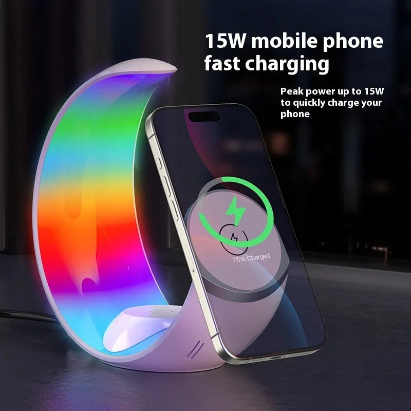 White 4-in-1 wireless ambience light and night lamp charger with QC3.0 Type-C output