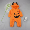 Orange Halloween pumpkin hooded jumpsuit for children with single-breasted closure and hood