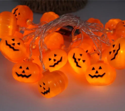Halloween LED string lights with pumpkin, ghost and bat figurines on 1.2 metre waterproof battery-powered string