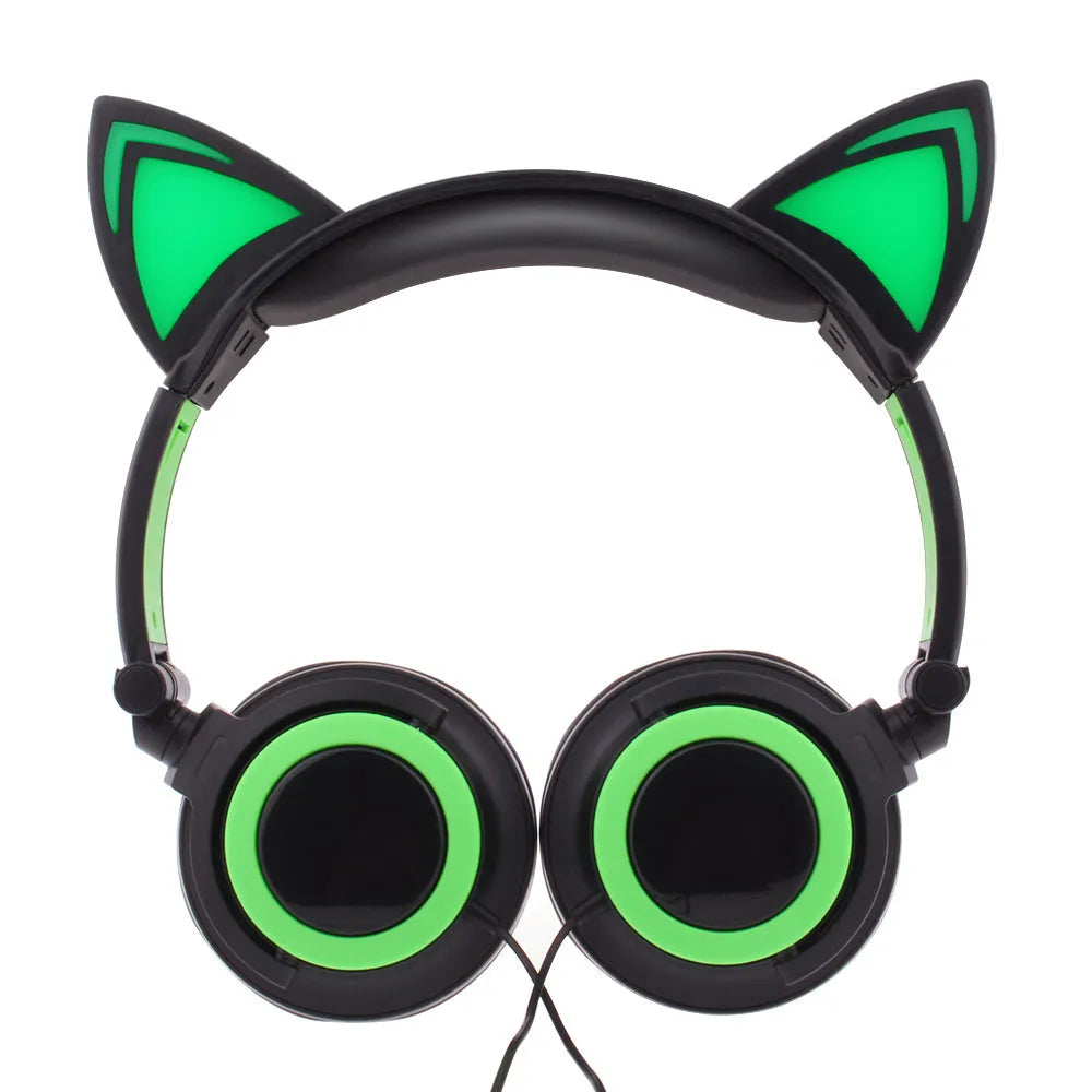 Cat ear headphones with LED lights on ears and cushions in seven colour options