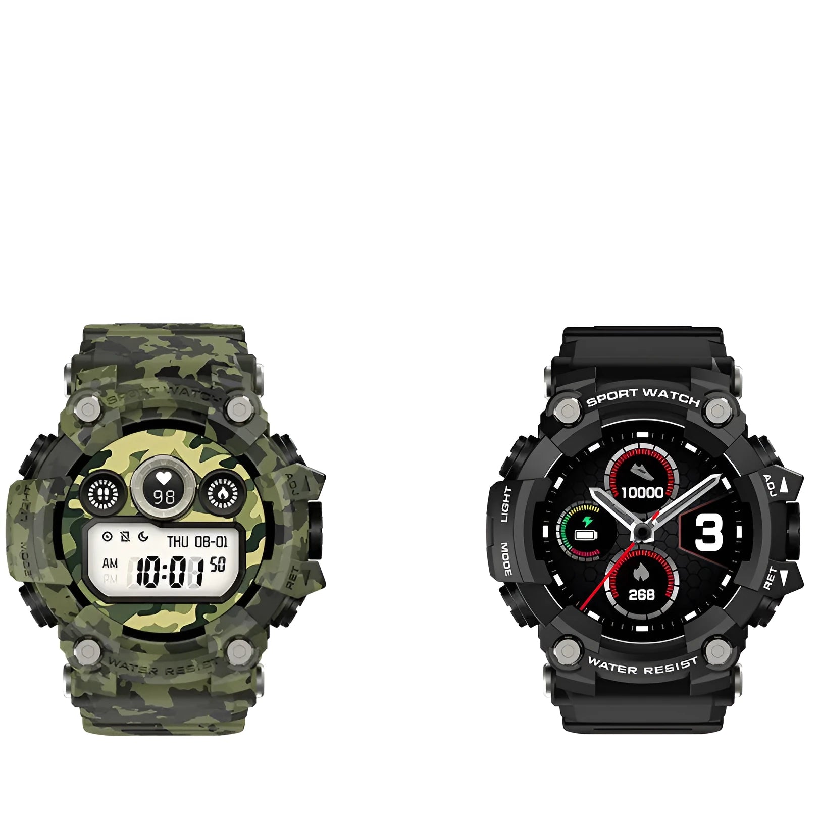 T6 tactical rugged smart watch with 1.3 inch screen in black or green colour on wrist