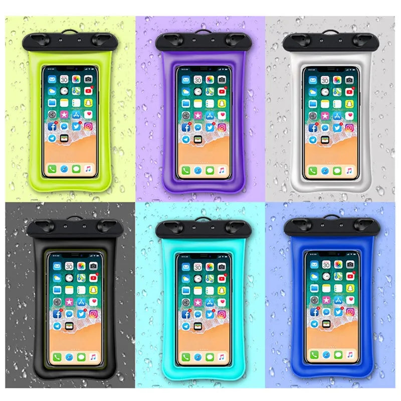 Orange waterproof phone pouch with rope lanyard and double airbag design