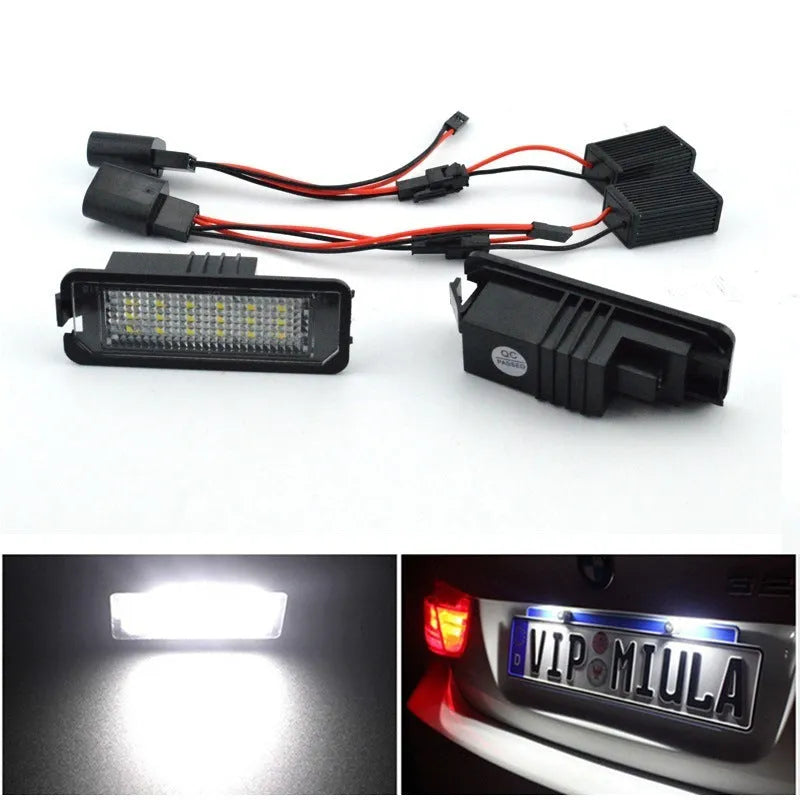 Volkswagen LED licence plate light unit for Golf, Polo, Phaeton models with 24 SMD LEDs.