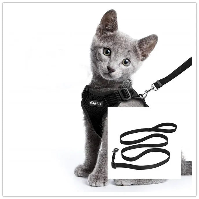 Escape proof reflective cat vest harness with car seat belt adapter for kittens