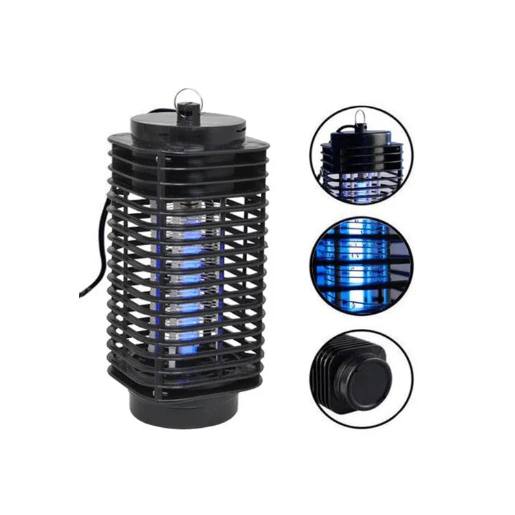 Black hanging electronic mosquito killer unit with metal grid and plastic chassis
