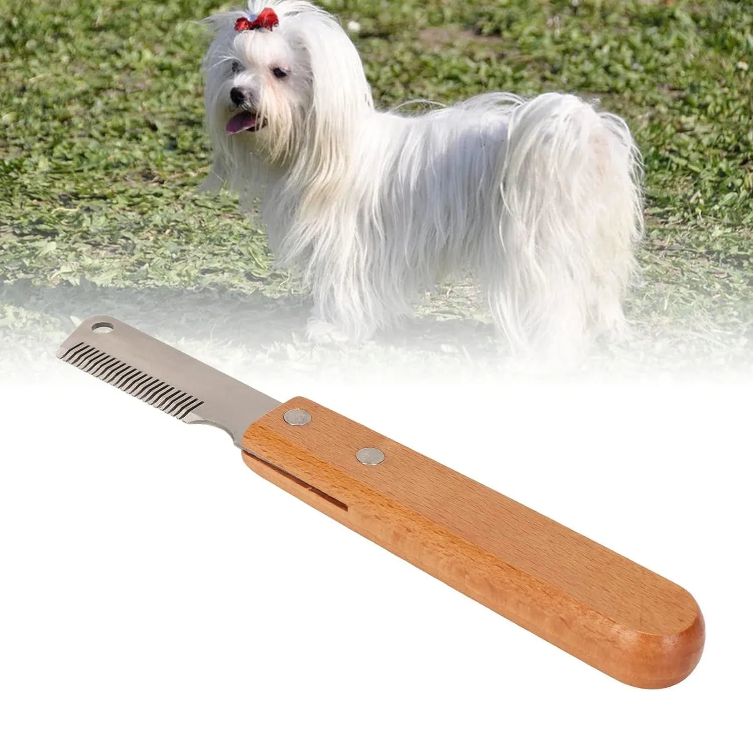 Pet stripping comb and grooming knife with wood handle for dogs and cats