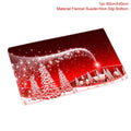 Christmas bathroom set with Santa design flannel shower curtain, toilet seat cover, and matching floor mats