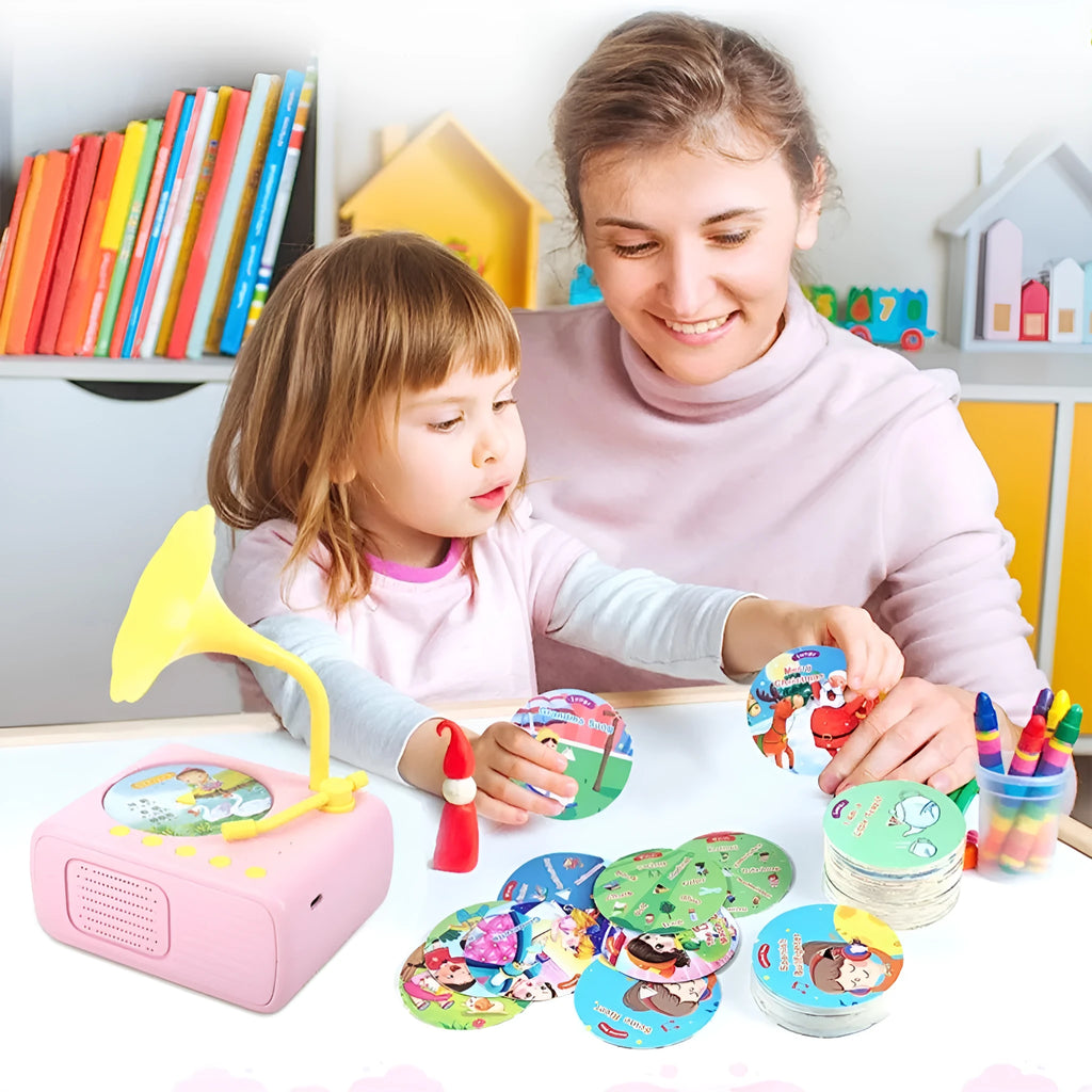 Children's early education storytelling machine in blue with TYPE-C charging port