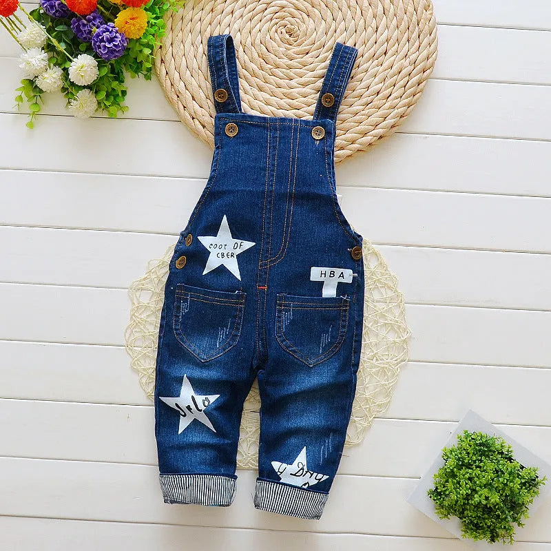 Cotton bib jeans children's overalls high-waist button zipper soft treatment suitable height 80-110cm