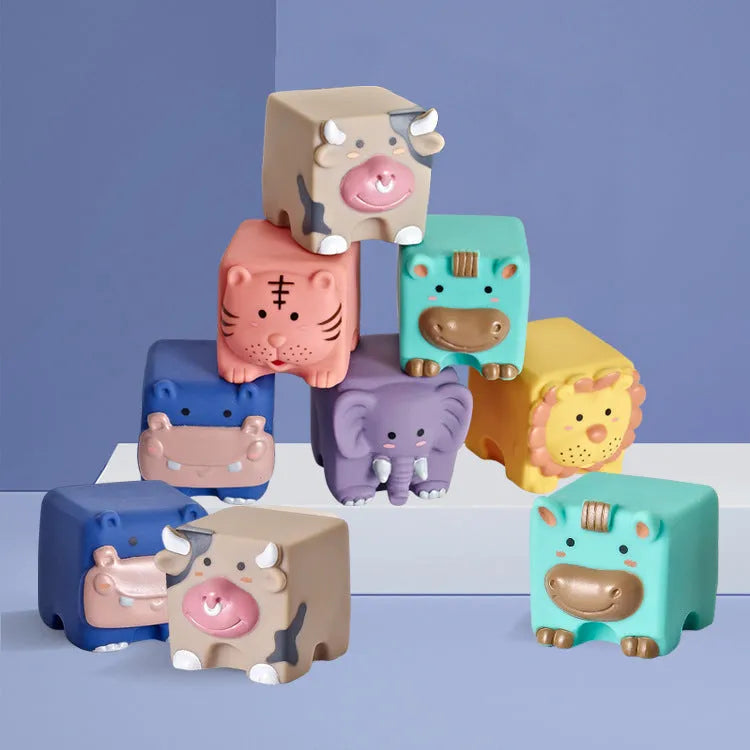 Animal relief soft building blocks in colour box for children cognitive play