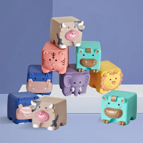 Animal relief soft building blocks in colour box for children cognitive play