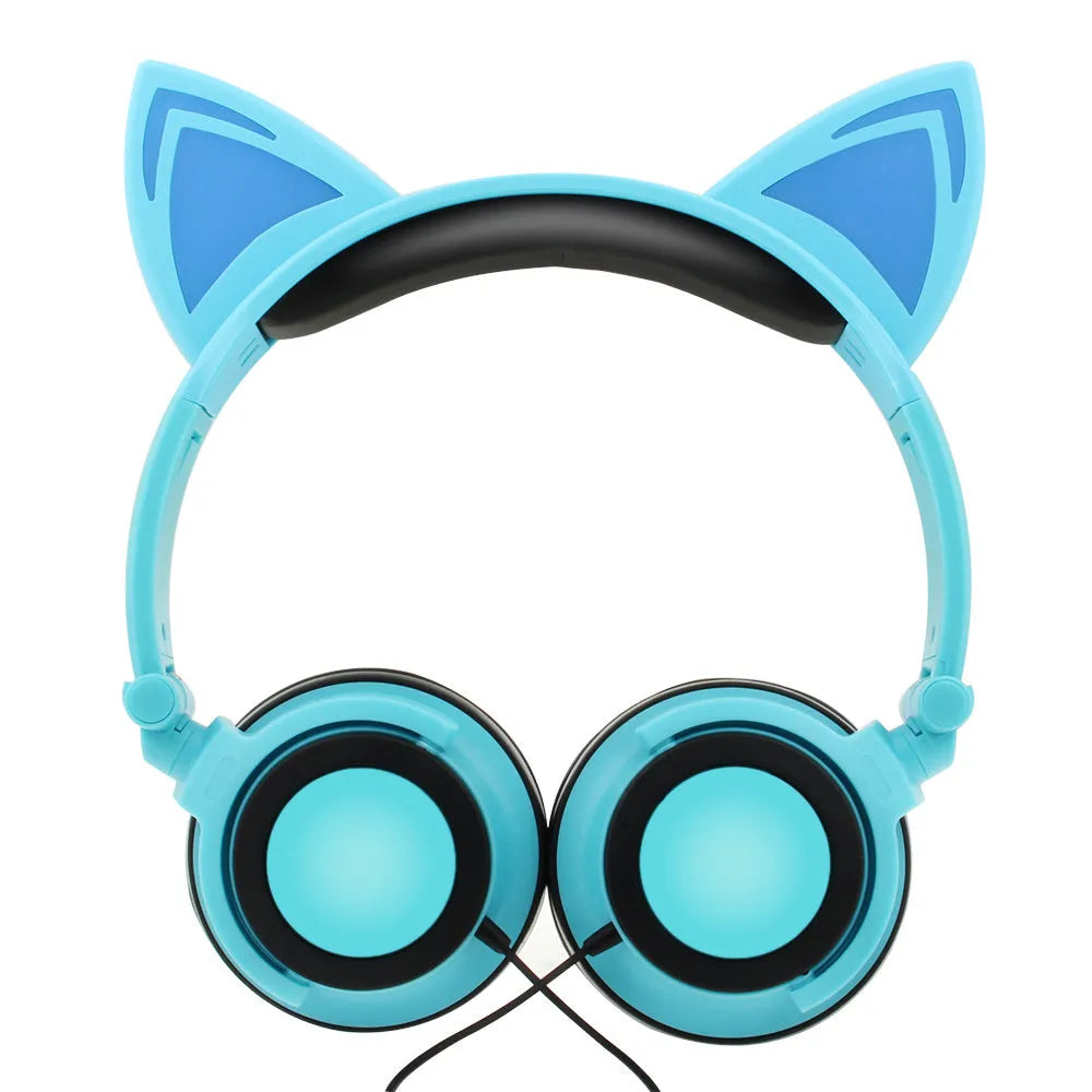 Cat ear headphones with LED lights on ears and cushions in seven colour options