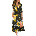 Vintage-style women's chiffon dress with V-neck collar and high waist A-line skirt