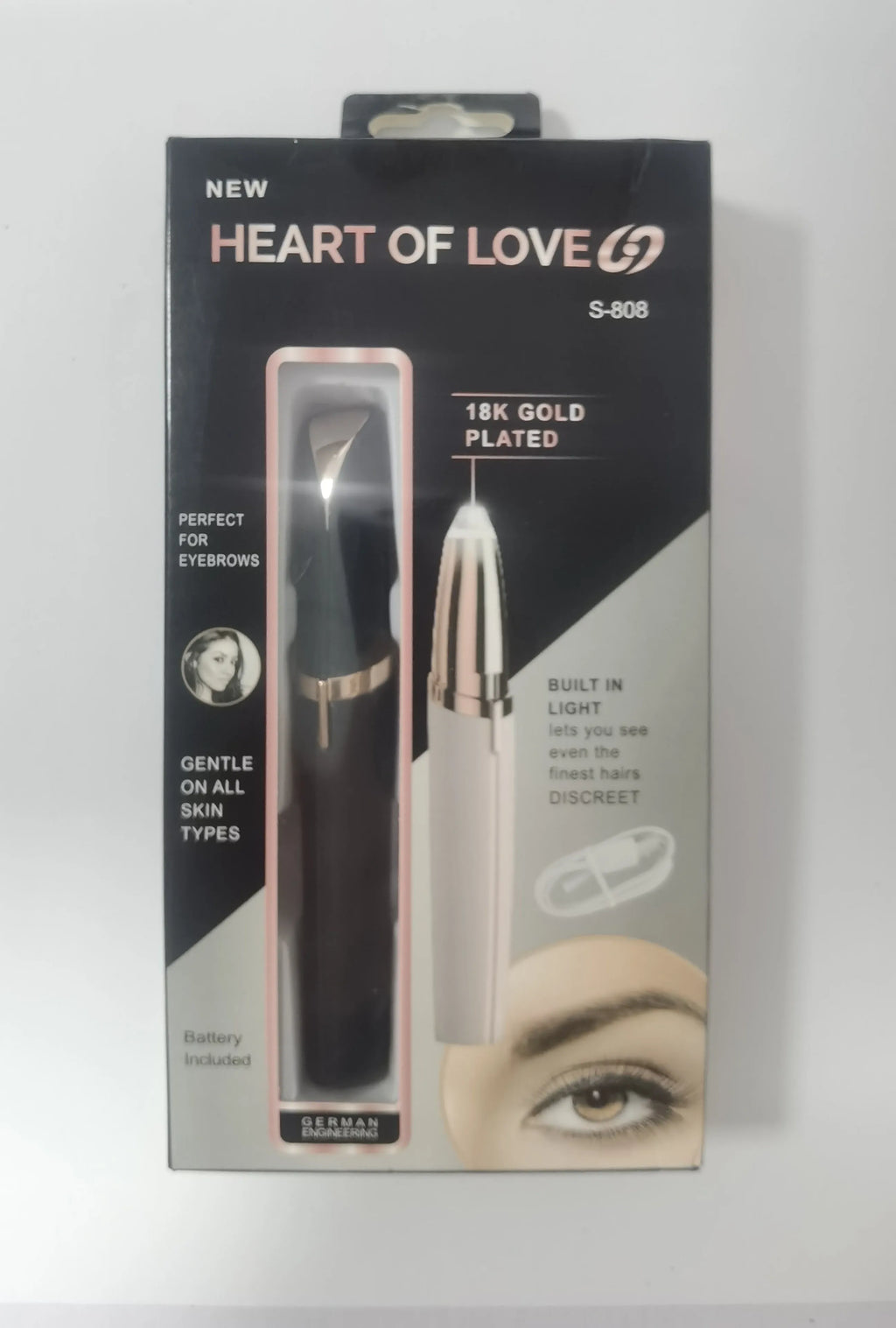 Mini electric eyebrow trimmer lipstick style with LED light and gold plated head for painless hair removal
