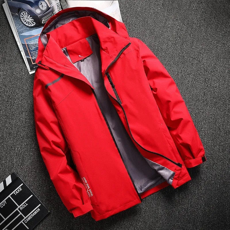 Lightweight waterproof hooded jacket in polyester loose fit, available in multiple colours for spring autumn outdoor wear